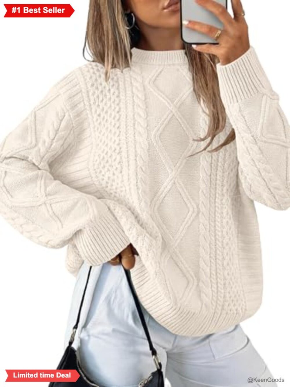 Oversized Cable Knit Pullover Sweater Crewneck Long Sleeve